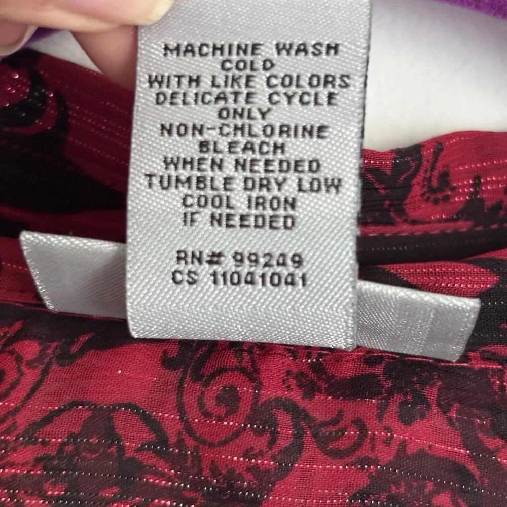 Catherines Women's Sheer Abstract Top Size 0X Red Metallic Stripes Whimsigoth‎ - Picture 5 of 11